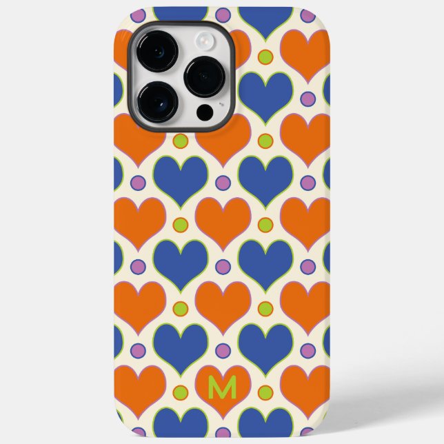 Kärlek Hearts & Polka dots mönster i Blue & Orange (Baksida)