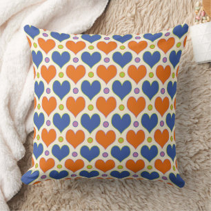 Kärlek Hearts & Polka dots mönster i Blue & Orange Kudde