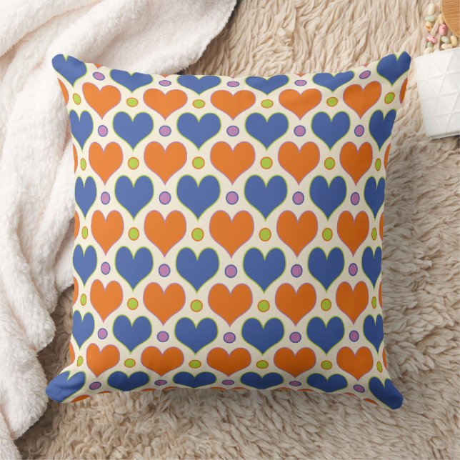 Kärlek Hearts & Polka dots mönster i Blue & Orange Kudde (Filt)