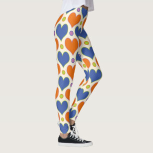 Kärlek Hearts & Polka dots mönster i Blue & Orange Leggings