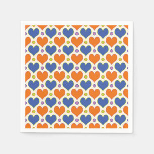 Kärlek Hearts & Polka dots mönster i Blue & Orange Pappersservett