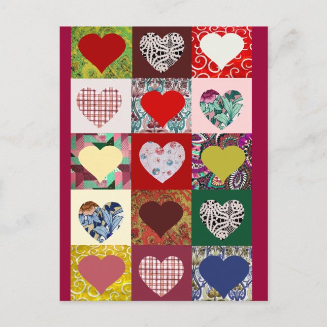 Kärlek Hearts Quilt Vykort (Framsida)