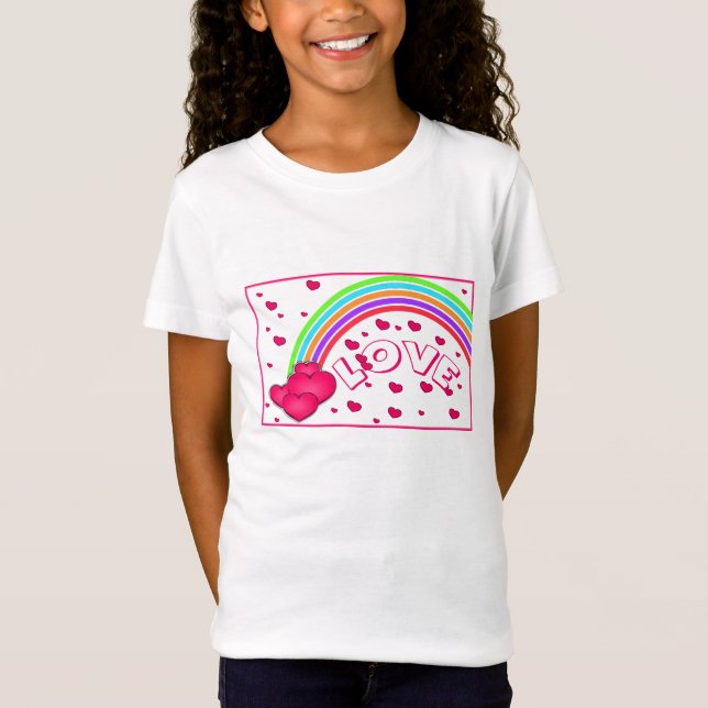 Kärlek - Hearts - & Rainbows Girls T-Shirt (Framsida)