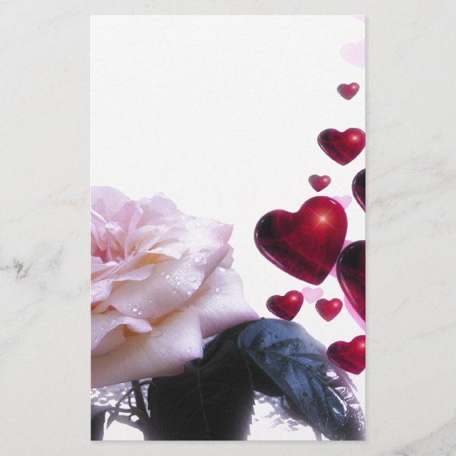 Kärlek Hearts Ro Blommar  Flower Destiny Nature Brevpapper (Framsida)