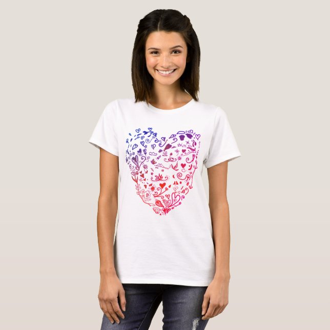 Kärlek, Hearts Teckning Basic T-Shirt (Hel framsida)