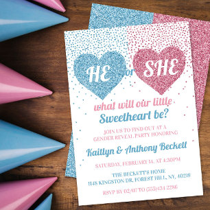 Kärlek Hearts Valentine Day Gender Reveal Party Inbjudningar