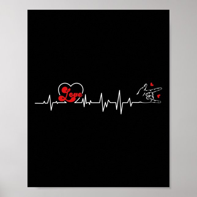 Kärlek Heartslag Hand Sign Language Hearing Loss A Poster (Framsidan)