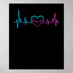 Kärlek Heartslag Rosa och Blå Alla hjärtans dag Poster