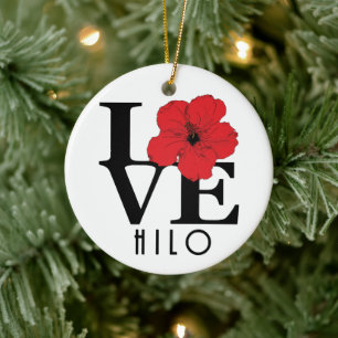 KÄRLEK Hilo Hawaii Red Hibiscus Julgransprydnad Keramik