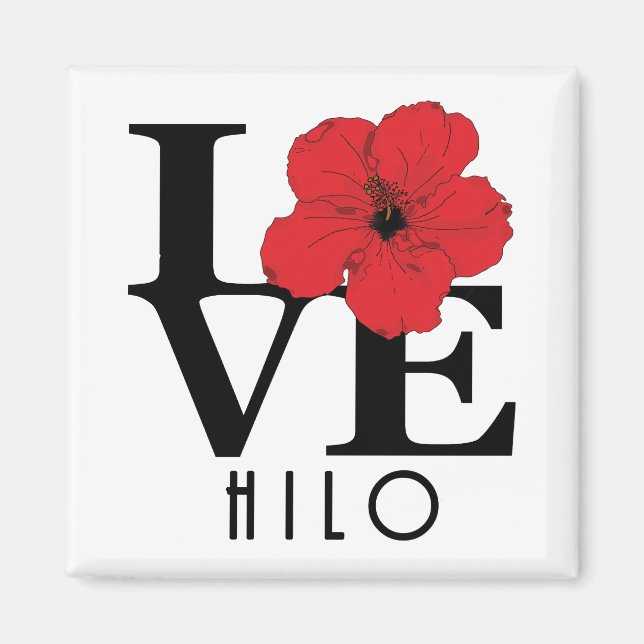 KÄRLEK Hilo Hawaii Red Hibiscus Magnet (Framsidan)