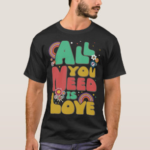 Kärlek Hippie Fredstecken 60 s 70-tal Groovy Retro T Shirt