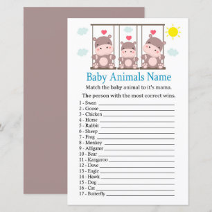 Kärlek hippo Baby djur Namn Game