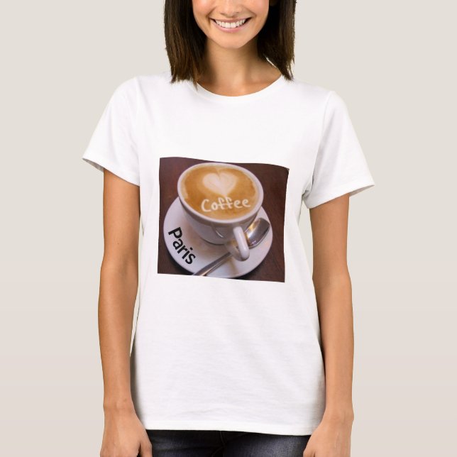 Kärlek hjärta Paris Cappuccino Kaffe Kopp Mugg T-s Tee (Framsida)
