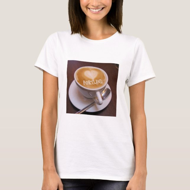 Kärlek hjärta Portland Cappuccino Kaffe Kopp T-shi Tee (Framsida)
