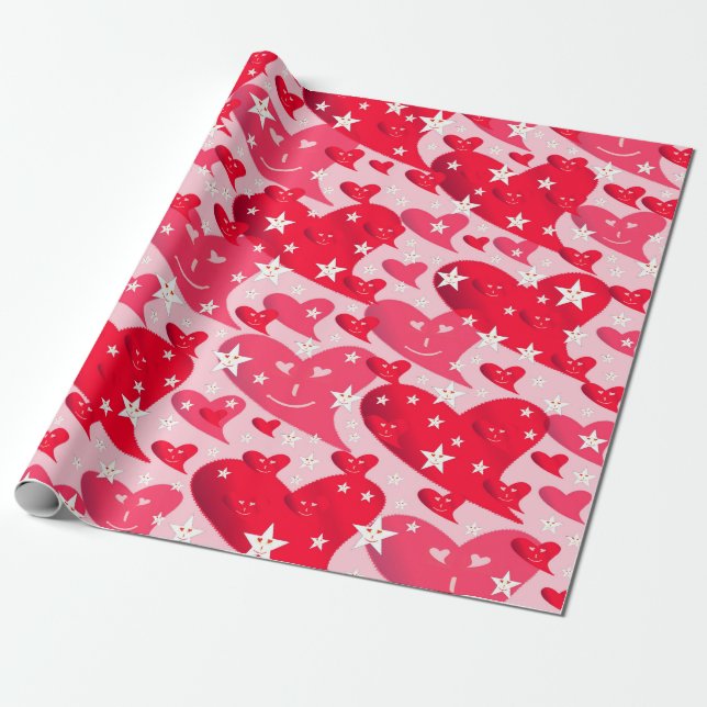 kärlek + hjärtan, handstil + mönster, färg + anstä presentpapper (Utrullad)