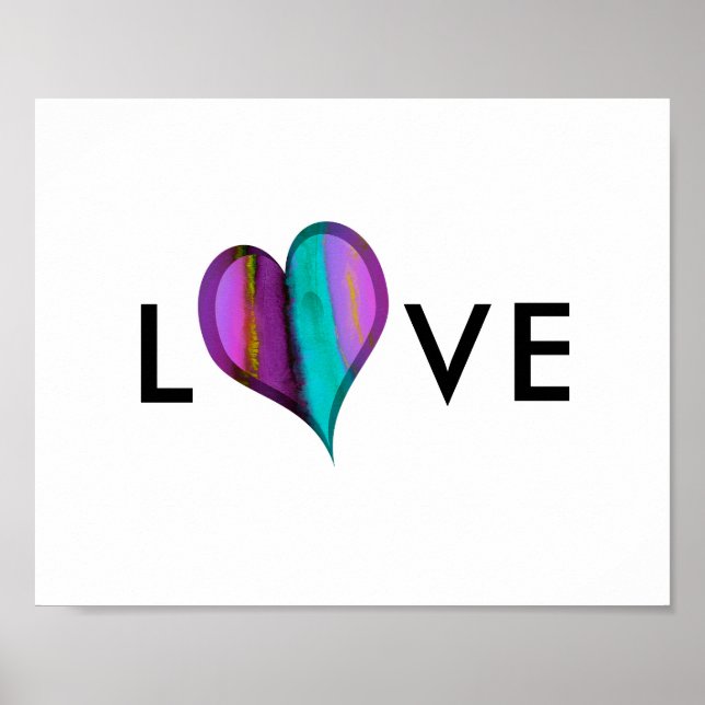 kärlek-hjärtan poster lila och blått hjärta med te (Framsidan)