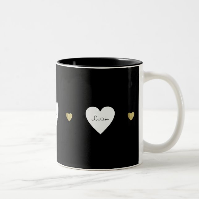 Kärlek-hjärtan, romantisk och monogrammerad svart Två-Tonad mugg (Höger)