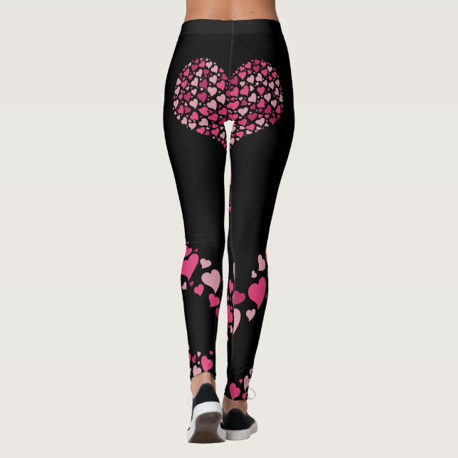 Kärlek Hjärtan Rumpa Leggings Svart Söt Rosa Hjärt (Baksida)