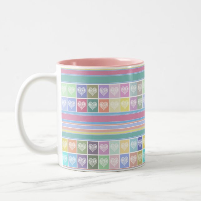 Kärlek-hjärtan Valentines day-designa pastel färg  Två-Tonad Mugg (Vänster)