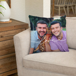 Kärlek Hjärtmanus Foto Par Vitt Kudde