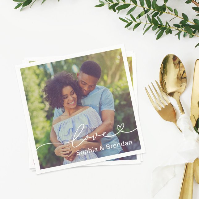 Kärlek Hjärtmanus Personlig Bröllopsfoto Pappersservett (Skapare uppladdad)