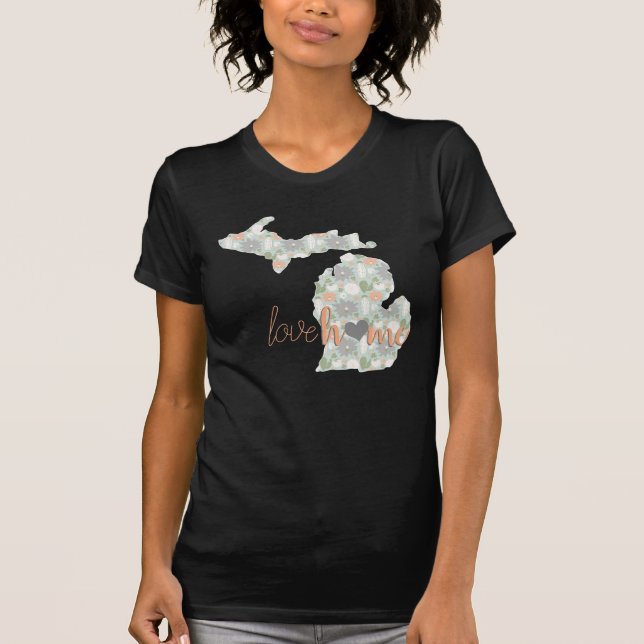 Kärlek Home Cactus Filled Michigan Silhouette T Shirt (Framsida)