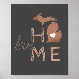 Kärlek Home Michigan Heart Copper Grått Poster