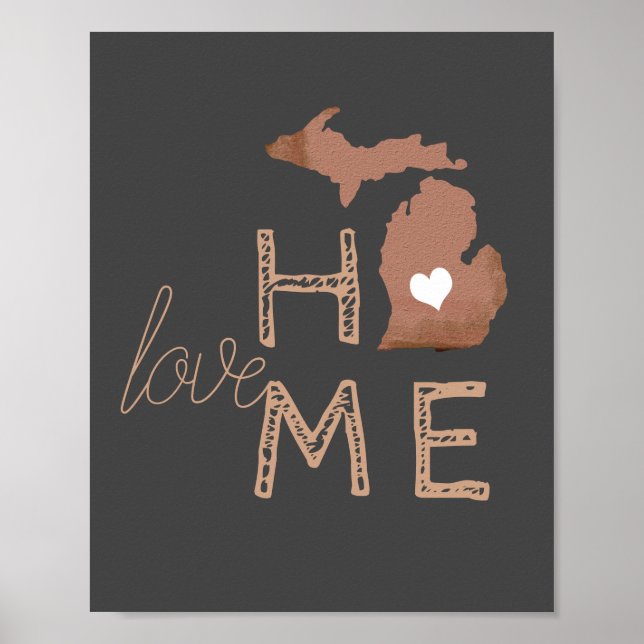Kärlek Home Michigan Heart Copper Grått Poster (Framsidan)