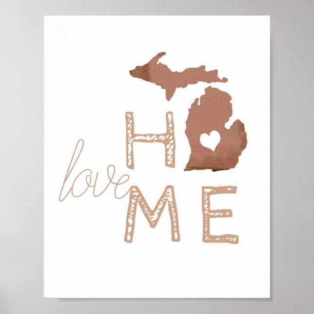 Kärlek Home Michigan Heart Copper White Poster (Framsidan)