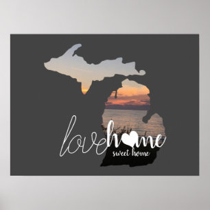 Kärlek Home Sweet Home Michigan Silhouette Poster