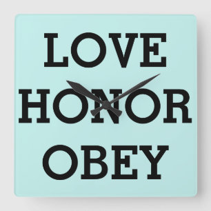 KÄRLEK HONOR OBEY-klockor, bröllopskorgen Fyrkantig Klocka