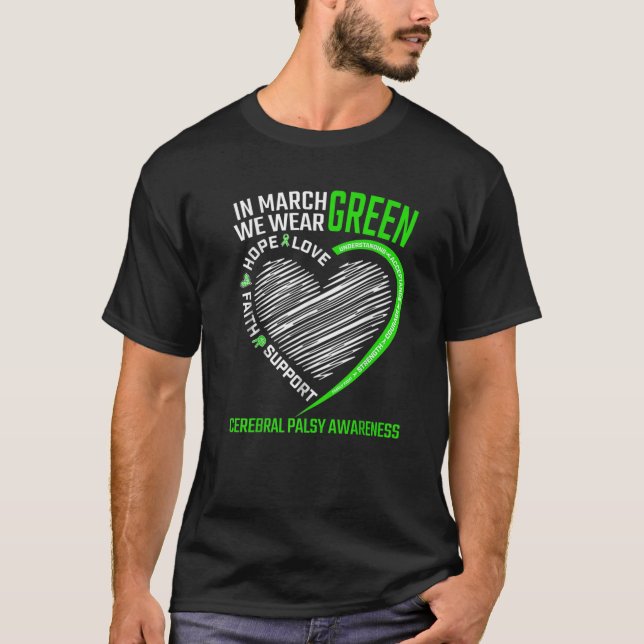 Kärlek Hope Awareness Vi Bära Grönt Cerebral Palsy T Shirt (Framsida)