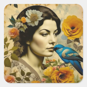 Kärlek, Hope, Beauty Inspirational Vintage Women Fyrkantigt Klistermärke