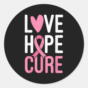 Kärlek Hope Cure Breast Cancer Warrior Rosa Ribbon Runt Klistermärke