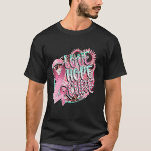 Kärlek Hope Cure Solros Rosa Ribbon Breast Cancer T Shirt