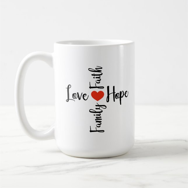 Kärlek, Hope, Faith, Family Coffee Mugg (Vänster)
