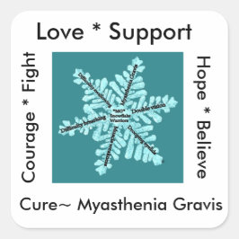 Kärlek/ Hope/ Fight/Cure - Myastenia Awareness Fyrkantigt Klistermärke