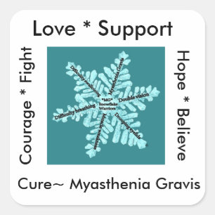 Kärlek/ Hope/ Fight/Cure - Myastenia Awareness Fyrkantigt Klistermärke