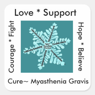 Kärlek/ Hope/ Fight/Cure - Myastenia Awareness Fyrkantigt Klistermärke