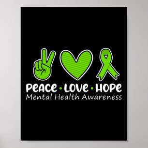 Kärlek Hope Mental Health Awareness Grönt Ribbon R Poster