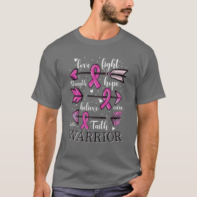 Kärlek Hope Tro Faith Warrior Breast Cancer Awar T Shirt (Framsida)