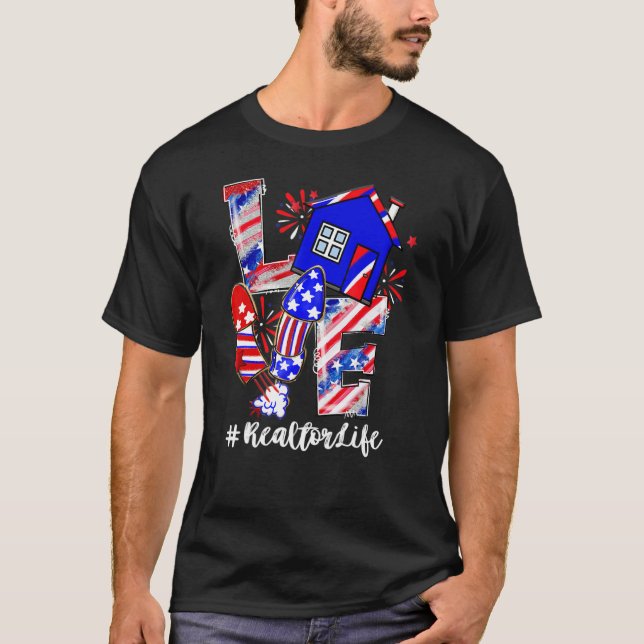 Kärlek House Fireworks Realtor Life 4:e juli T Shirt (Framsida)