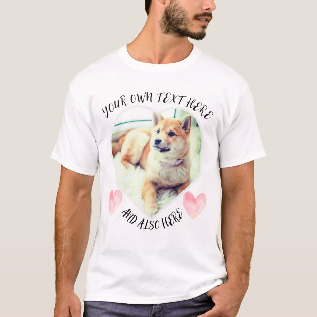 Kärlek hund-foto, text och rosa hjärtan t shirt (Framsida)
