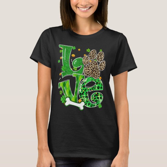 Kärlek Hund Leopard Klöver St Patrick S Day Tur T Shirt (Framsida)