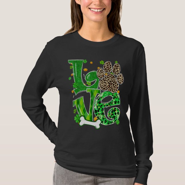 Kärlek Hund Leopard Klöver St Patrick S Day Tur T Shirt (Framsida)