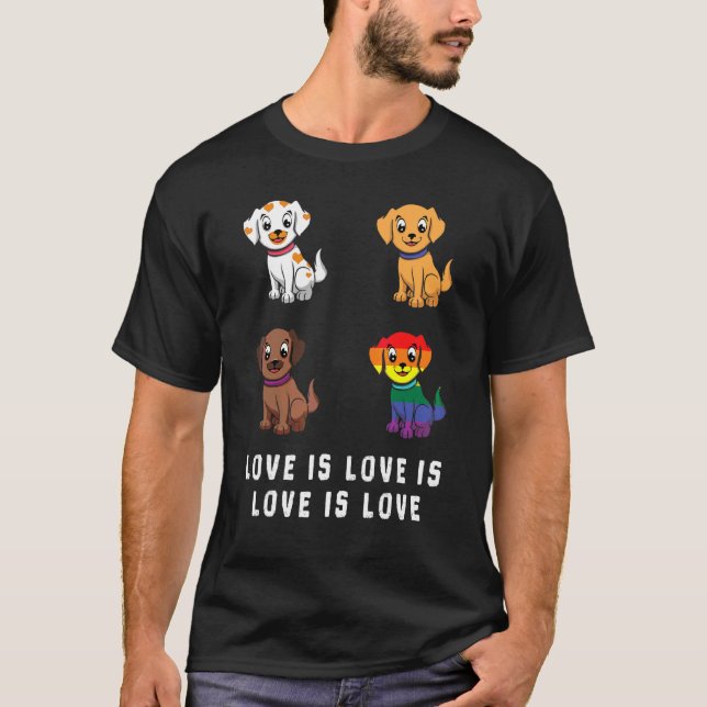 Kärlek Hundar Puppy Rainbow Gay pride Lgbtq Lgbt P T Shirt (Framsida)