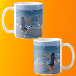 Kärlek i Beach och Sea Modern Blue Photo Mugg