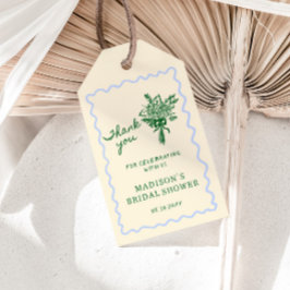 Kärlek i Blom Blå Grön Bröllopsdusch Tack Presentetikett