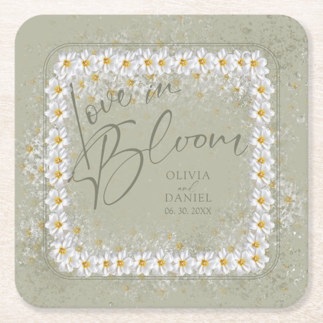 Kärlek i Blom Boho Vita Blommor Underlägg Papper Kvadrat (Framsidan)