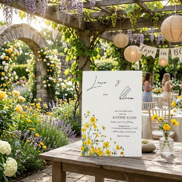 Kärlek I Blom Bröllopsdusch i Gult Blommotiv Inbjudningar